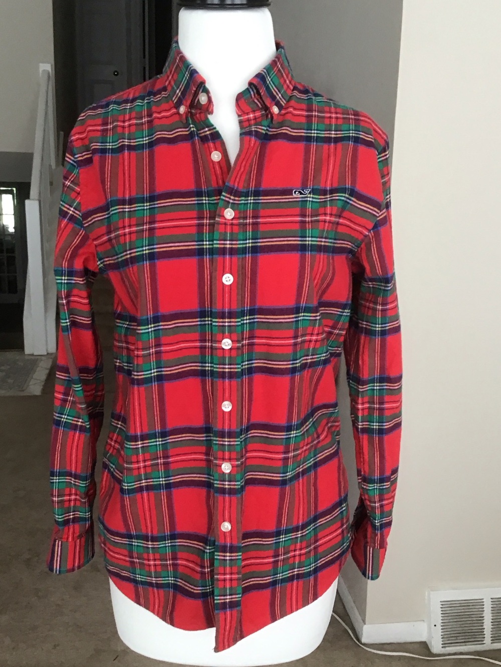 Vineyard Vines Red Green Flannel Plaid Button-Down Shirt
